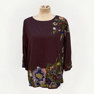 Soft Surroundings Moonbeam Top Embroidered Floral Boho Romantic Cottagecore Sz S